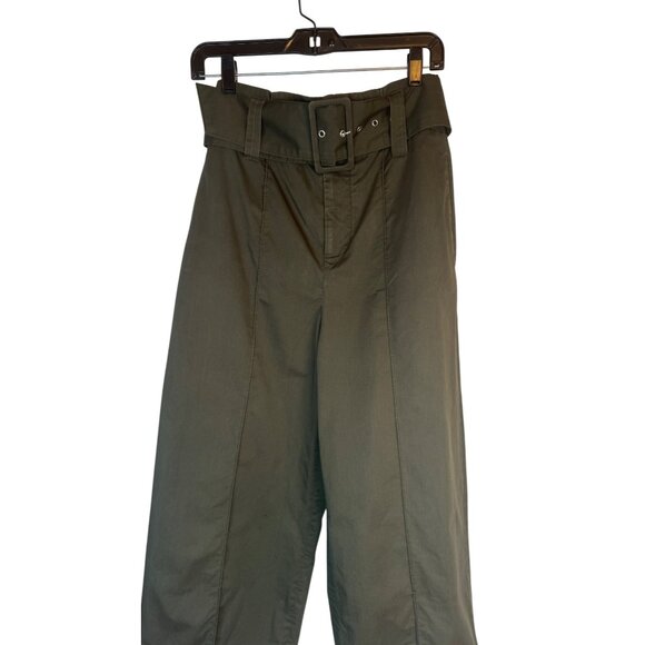 Zara Woman XS Olive Green Belted Wide-Leg Cropped Pants Cotton Blend - Picture 6 of 13
